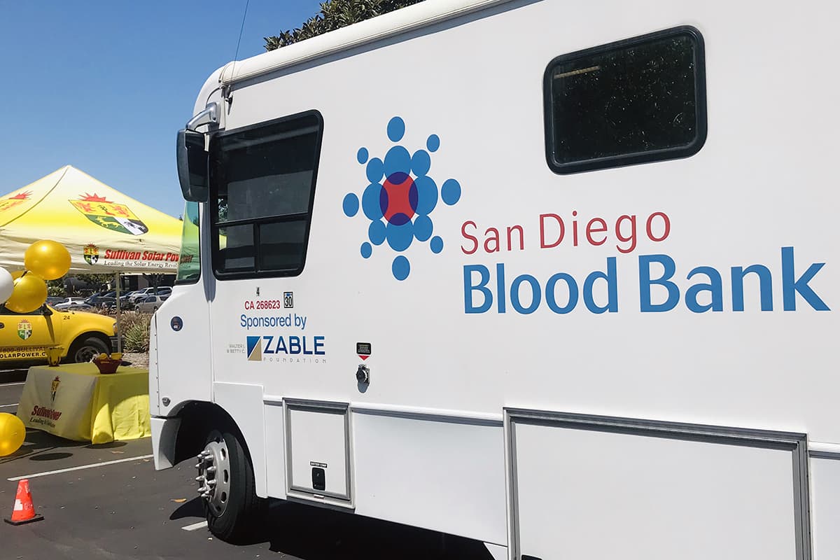 San Diego Blood Bank truck parked at Sullivan Solar Power