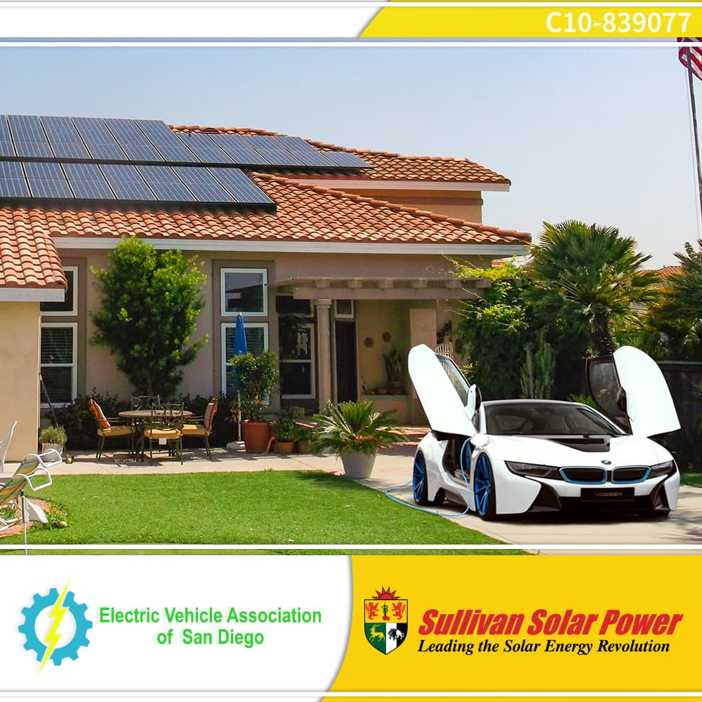 Flyer showing clean energy partnership with eletric vehicle parked at home with solar panels on rooftop
