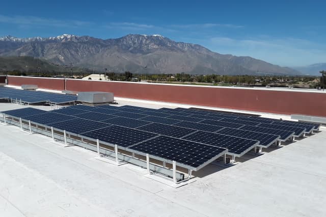Photo of roof mounted solar array at Cathedral City High School