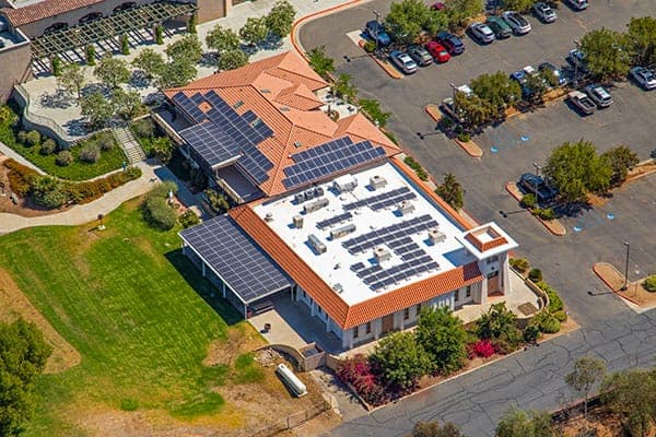 Aerial photo of solar array installed at St. Stephen’s Catholic Church in Valley Center, California