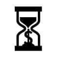 Icon of hour glass with dollar sign representing savings over time