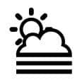 Icon of sun above clouds representing the marine layer