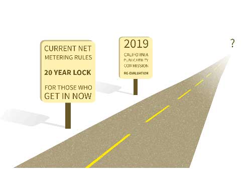 Illustration of roadway depicting net metering changes up ahead