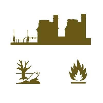 Illustration showing coal plant causing wildlife death and fires