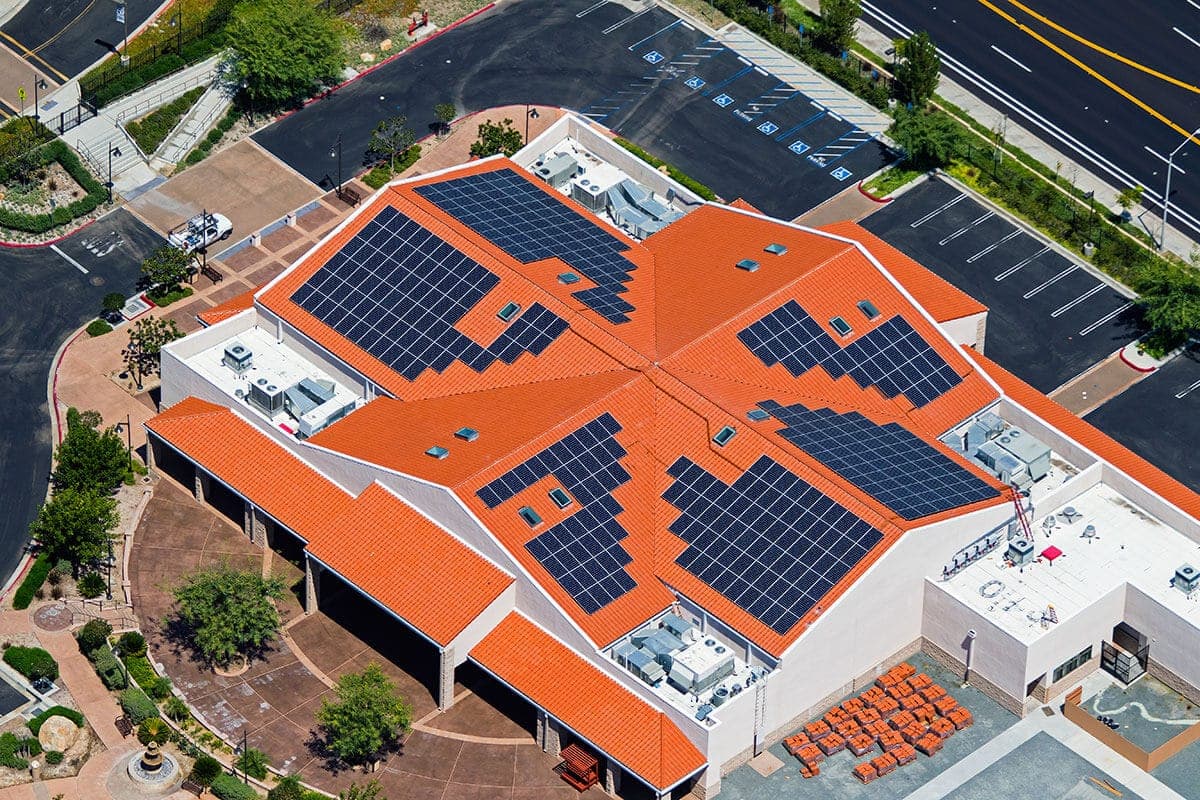 Aerial photo of Poway solar power installation at St. Michael's Church