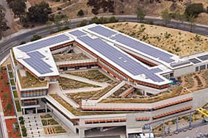 Aerial photo of solar panels covering NOAA building in La Jolla