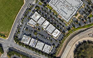 Aerial photo of Irvine SunPower solar panel installation by Sullivan Solar Power at Braden and Tucci Law